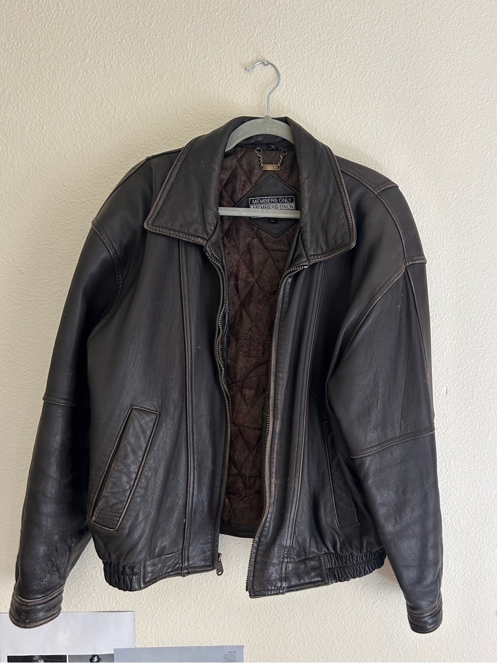 Members Only Dark Brown Leather Bomber Jacket